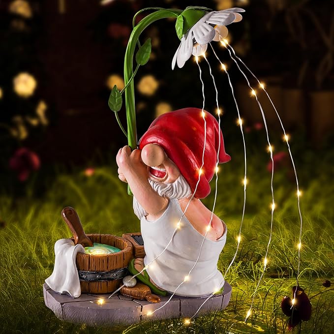 Garden Gnome Solar Garden Statue - Shower