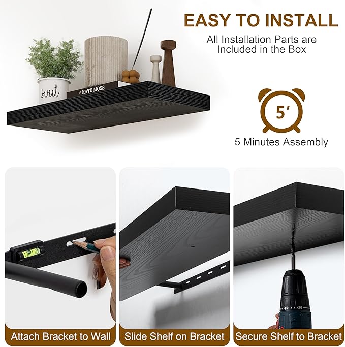 Set of 2 16" Floating Shelves - Black
