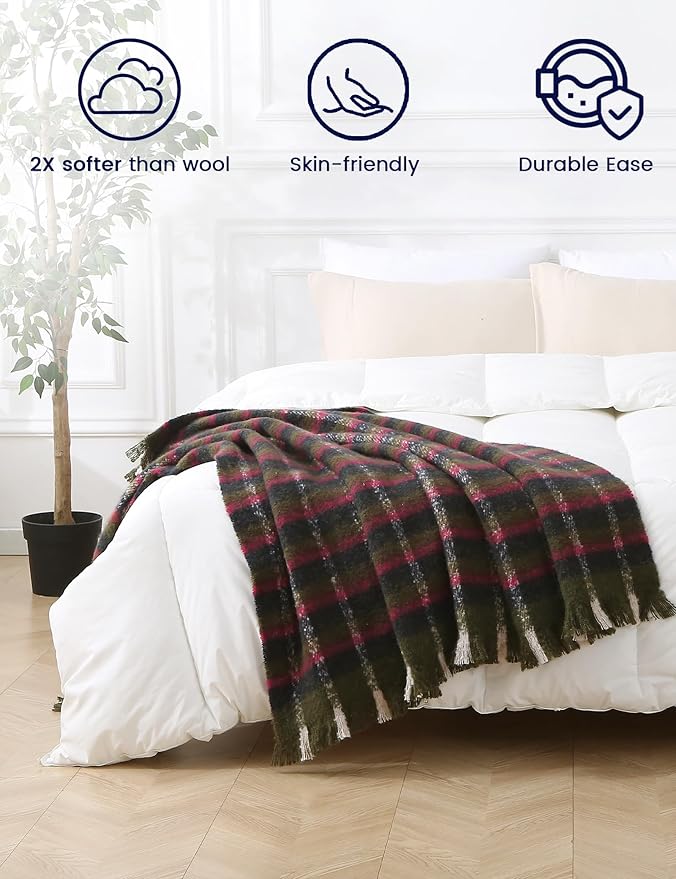 Vintage Plaid Throw Blanket - 50" x 60" Green