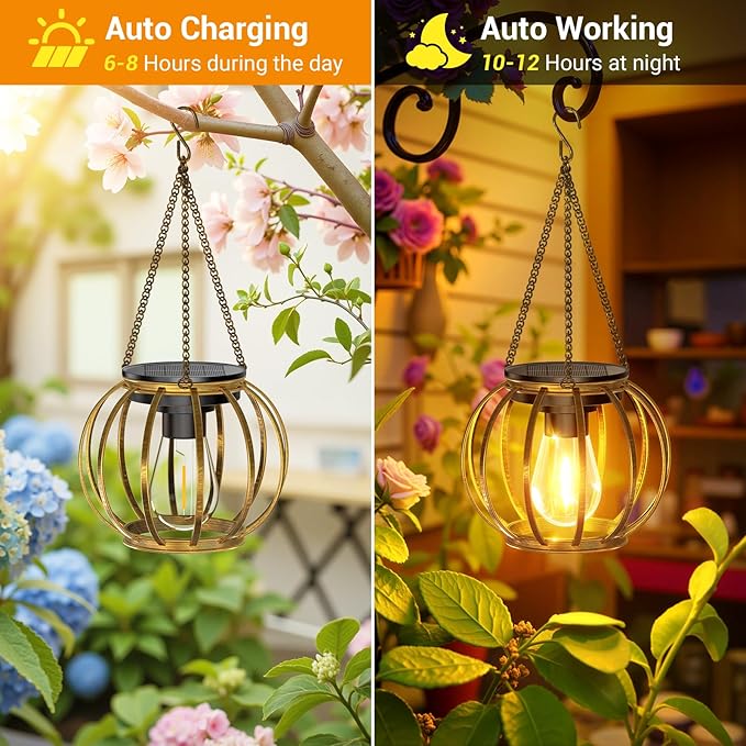4 Pack Bronze Metal Hanging Solar Lanterns