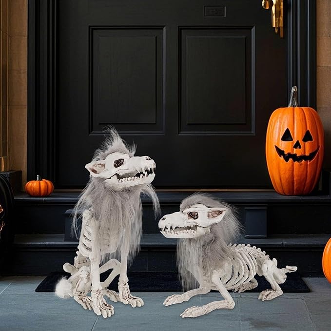 Set of 2 Halloween Wolf Skeleton Decorations - Indoor/Outdoor