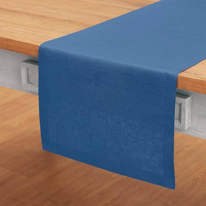 100% Pure Linen Indigo Blue Table Runner - 14 x 90 Inch