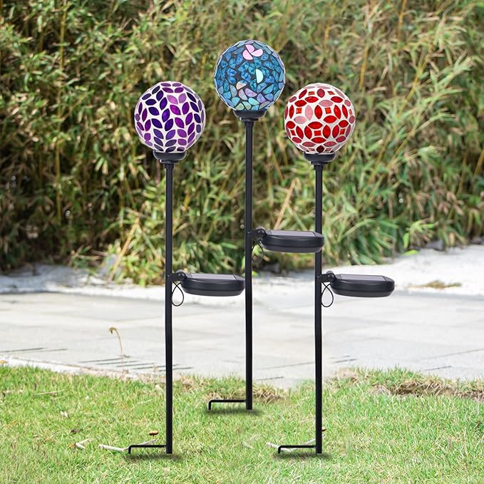 Mosaic LED Solar Lights, 3 Pack - Blue/Purple/Red