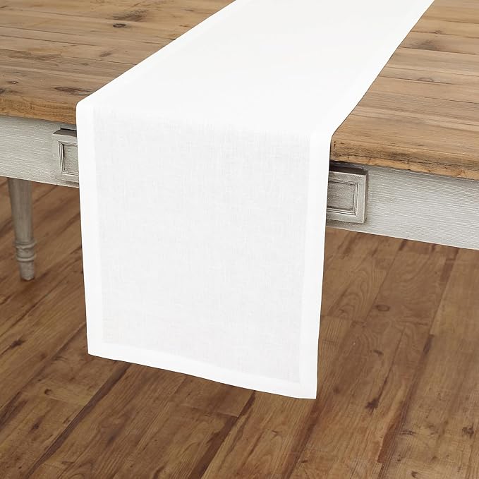 100% Pure Linen 14 x 90 Inch Table Runner - White