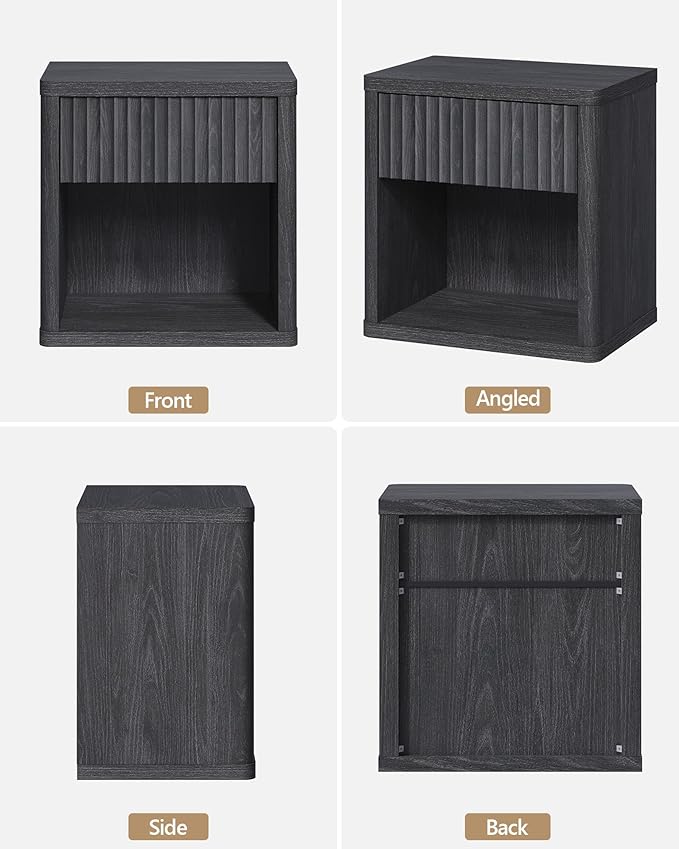 SICOTAS Fluted Bed Side Table - Dark Grey Alder