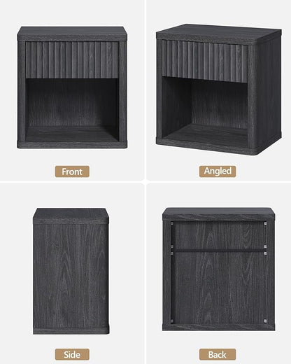 SICOTAS Fluted Bed Side Table - Dark Grey Alder