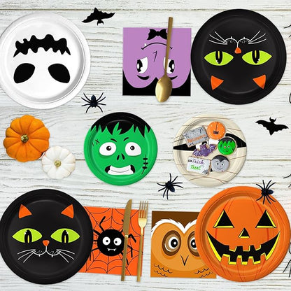 105 Piece Assorted Halloween Paper Plates &amp; Napkins - Serves 30