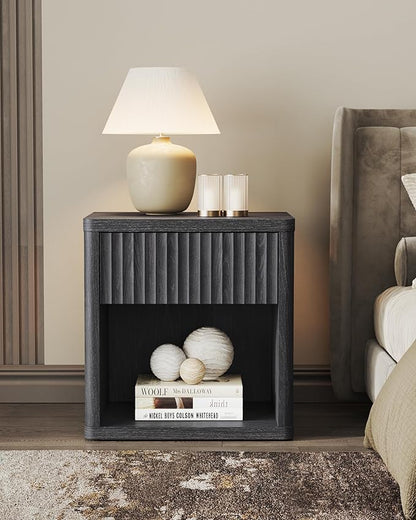 SICOTAS Fluted Bed Side Table - Dark Grey Alder