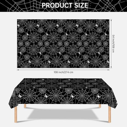 Set of 2 Disposable Halloween Tablecloths - Spider Webs - Black, 108 x 54 Inch