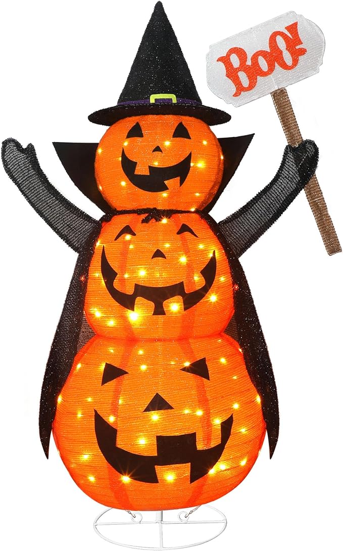 4.3FT LED Collapsible Jack-O-Lantern Lantern Indoor/Outdoor Halloween Decoration