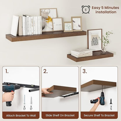 55" Wide Floating Shelves - Heavy Duty Walnut
