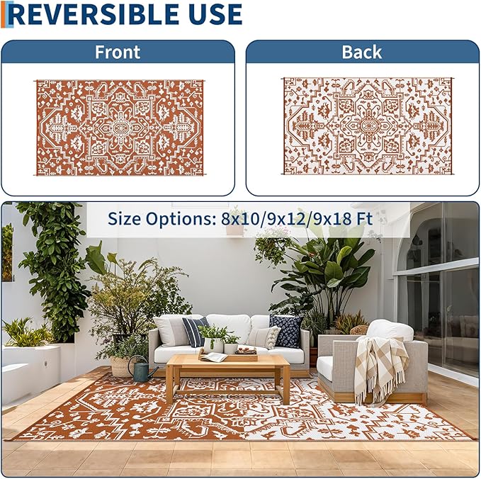8x10 Reversible Outdoor Rug - Terracotta Brick/White