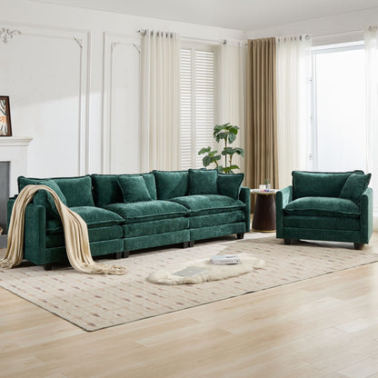 Cloud 3 Seats Sofa (Ottoman is not included) Chenille Fabric in Green