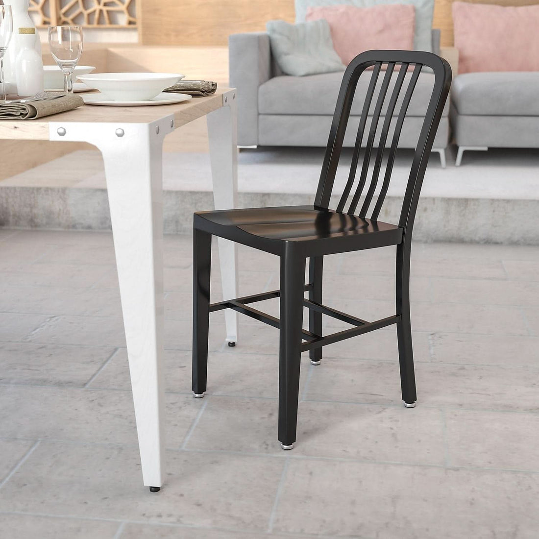 Commercial Grade Black Metal Indoor/Outdoor Dining Chair
