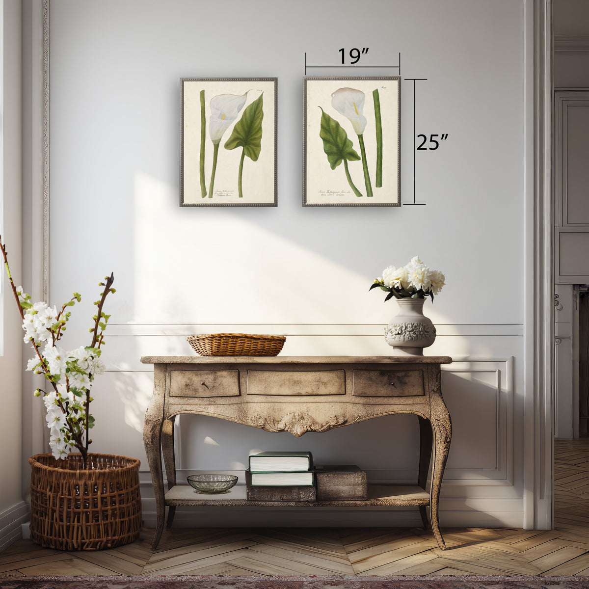 White Flower and Leaf in Silver-Beaded Frame - 24 x 18 inch