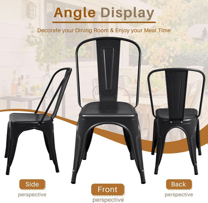 Set Of 4 Stackable Indoor/Outdoor Metal Dining Chairs - Black