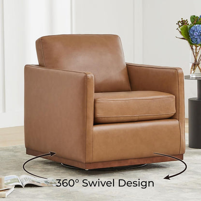 Genuine Leather Swivel Accent Chair