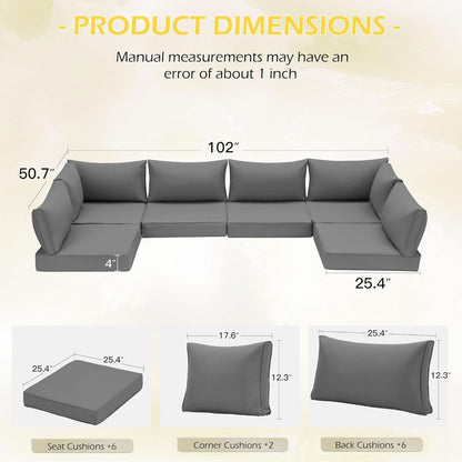 Outdoor Replacement Cushions For 6 Seat Modular Sofa - Gray