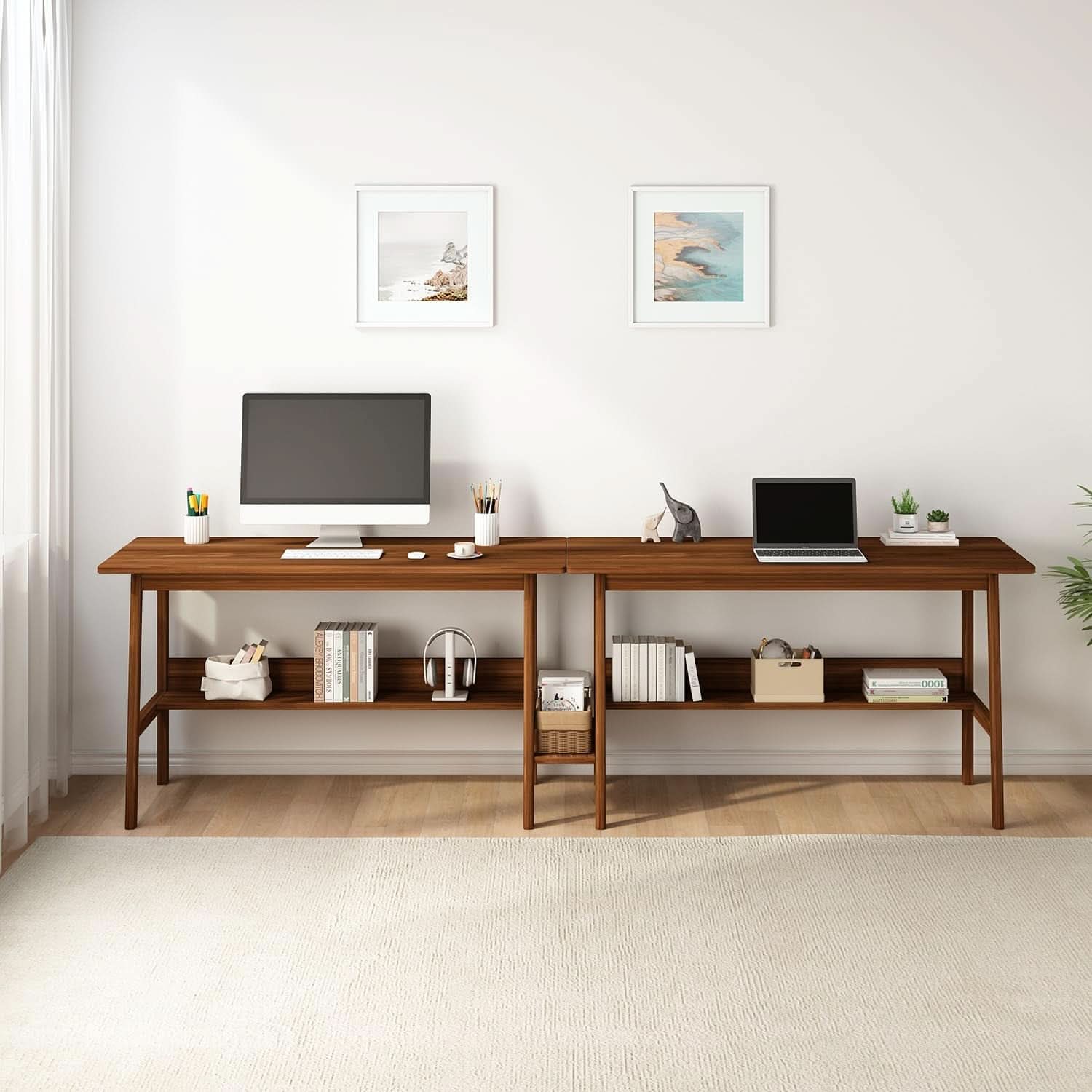 Walnut 110" Two-Person Computer Workstation