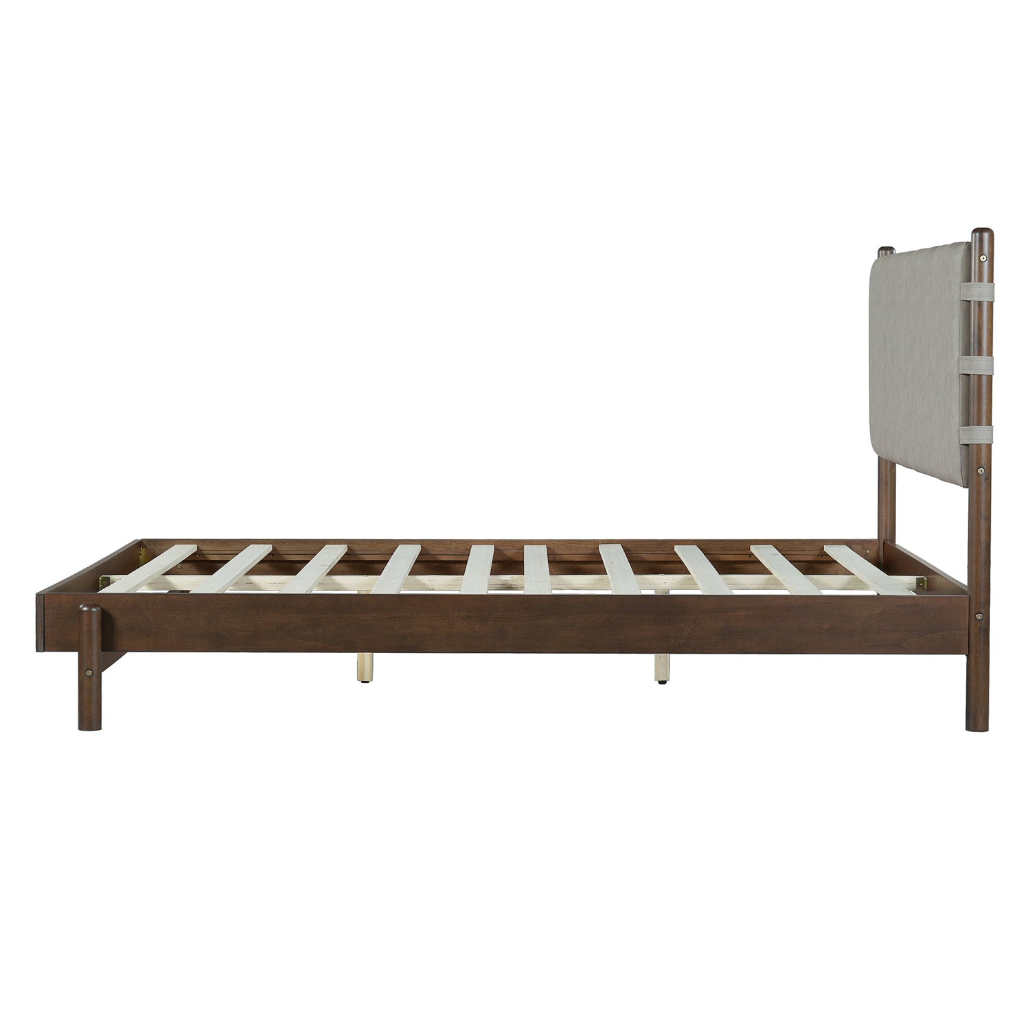 Modern Queen Bed Frame Set with 2 Nightstands - Gray/Walnut