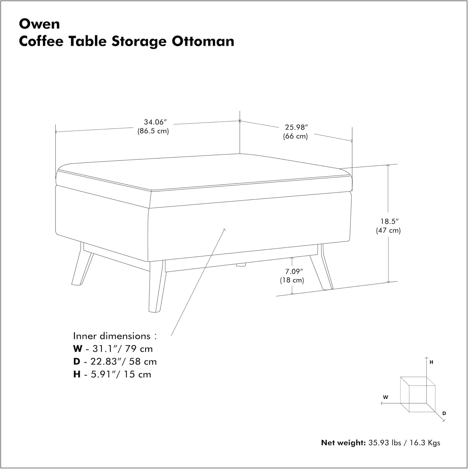Owen Distressed Chestnut Brown Coffee Table Ottoman