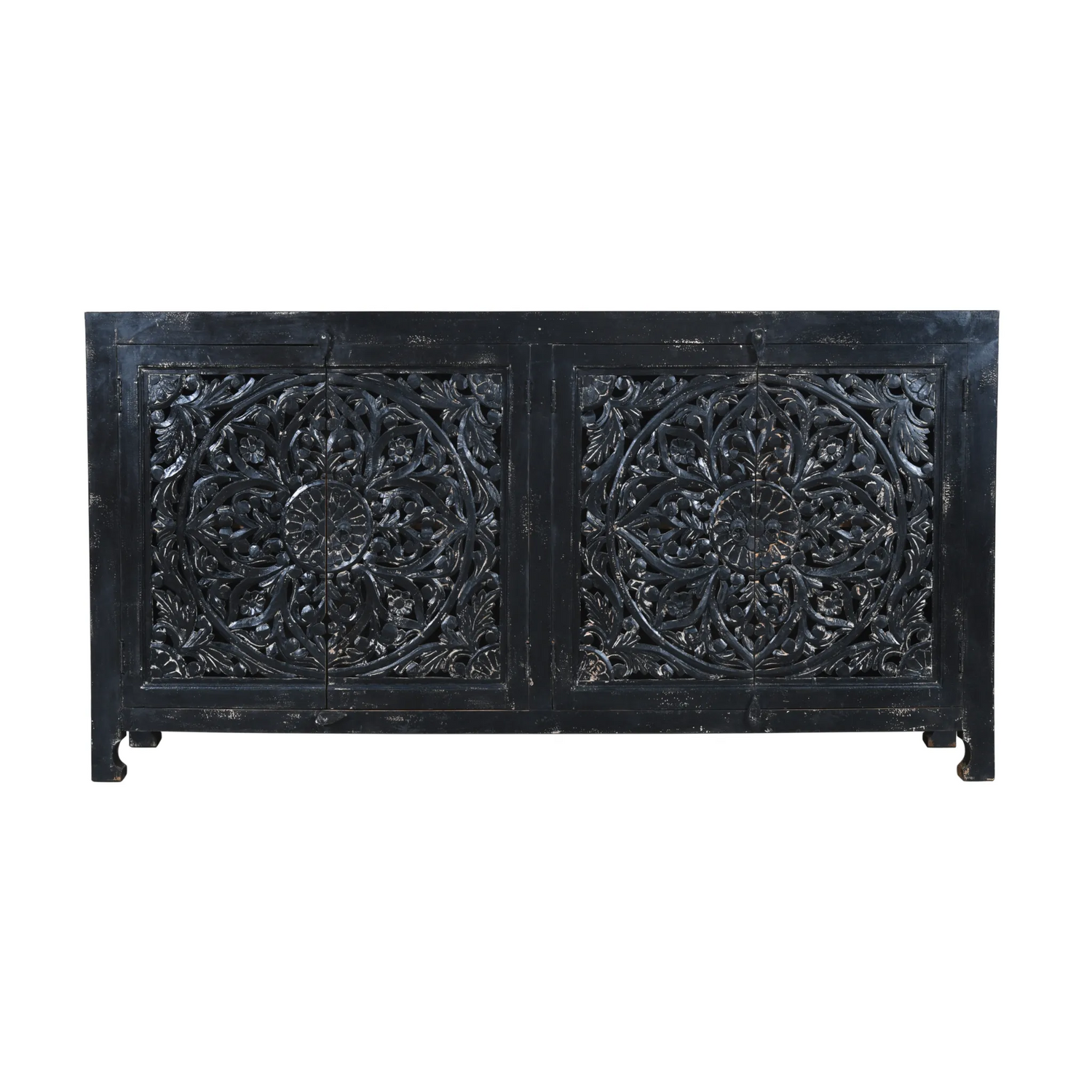Hawk Black Handcarved 4 Door Buffet Sideboard