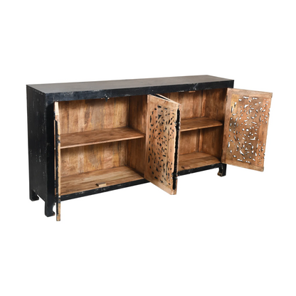 Hawk Black Handcarved 4 Door Buffet Sideboard