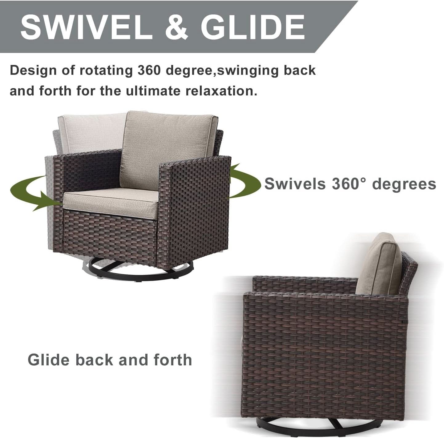 9 Piece Wicker Patio Furniture Set with 2 Sofas and 2 Swivel Rockers - Brown/Gray