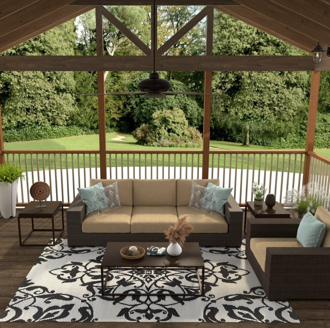 New Wrought Iron Black &amp; White Reversible Outdoor Mat