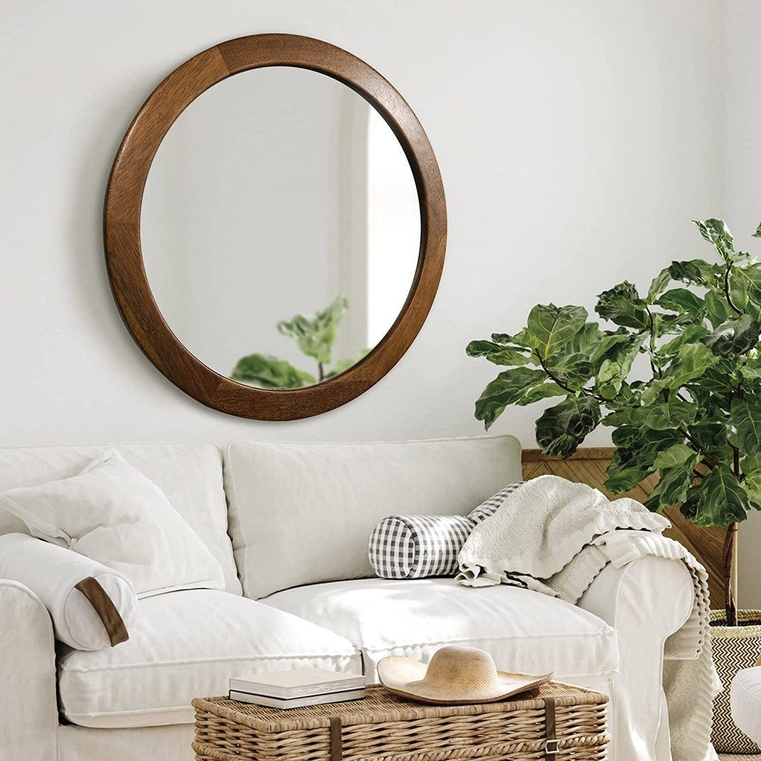 Walnut Frame Rustic Wooden Wall Mirror
