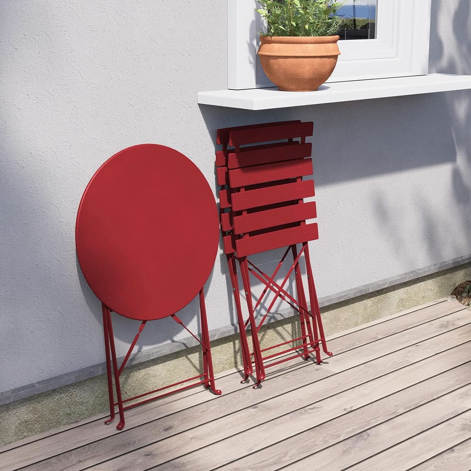 3-Piece Folding Outdoor Bistro Set in Red