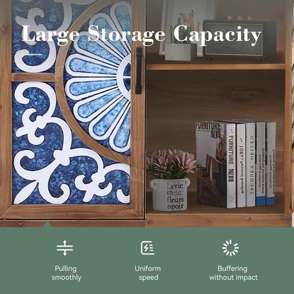 Blue Porcelain Front Accent Storage Cabinet With 2 Doors