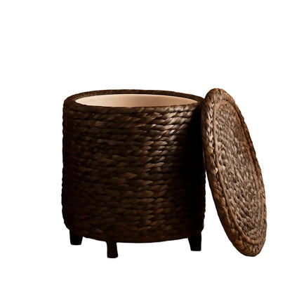 Handwoven Water Hyacinth Ottoman in Espresso