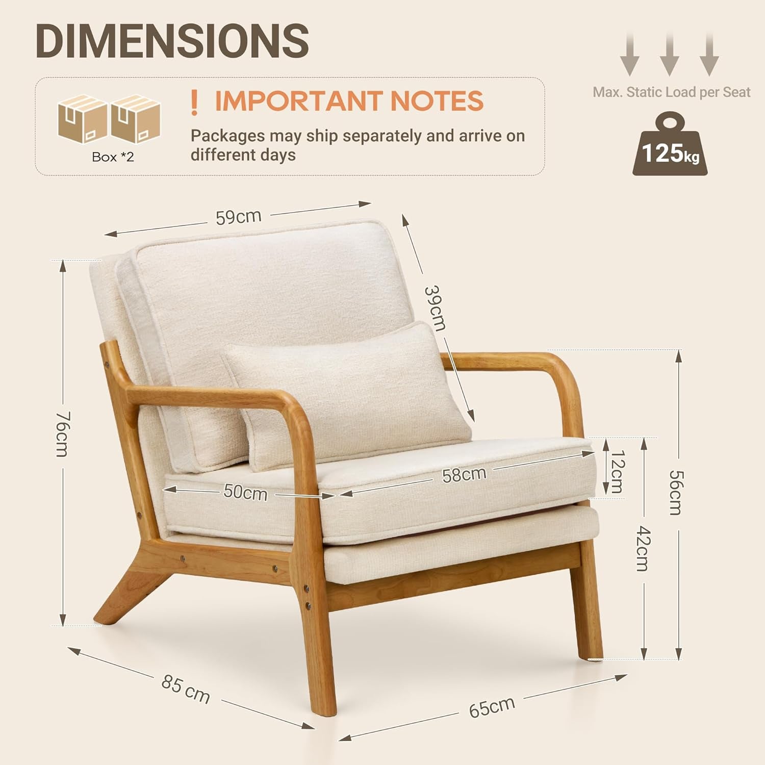 Set of 2 Beige Upholstered Accent Chairs With Pillows