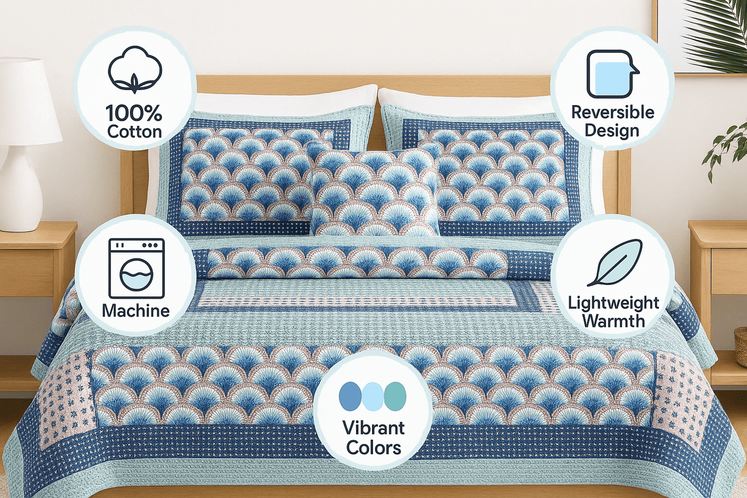 DaDa Bedding Mediterranean Blue Mint Patchwork Quilt Set