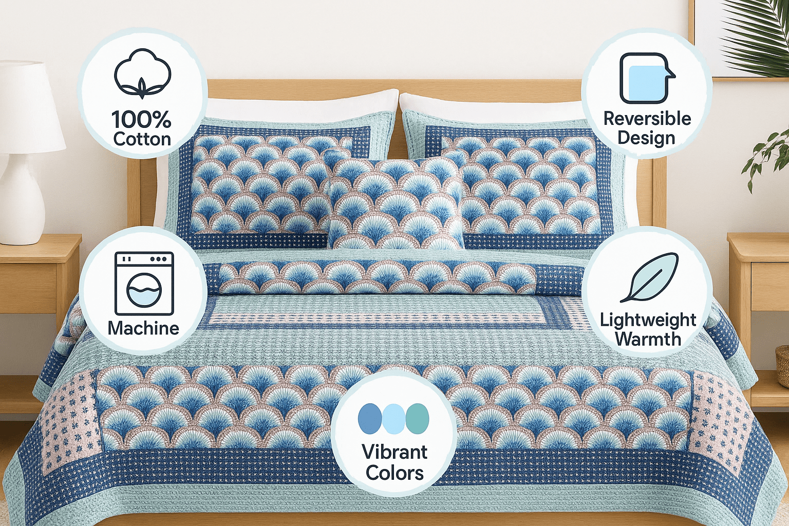 DaDa Bedding Mediterranean Blue Mint Patchwork Quilt Set