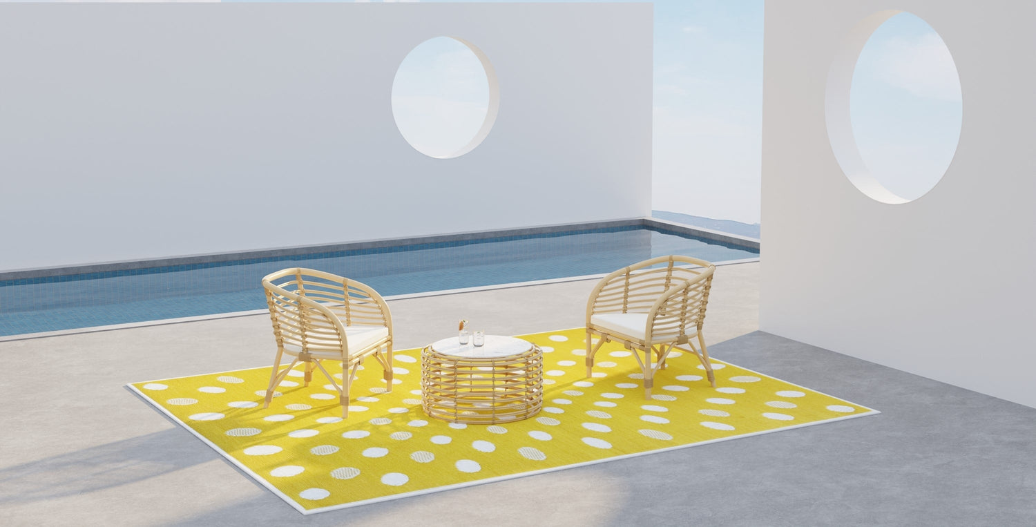 Crazy Dots Yellow &amp; White Reversible Outdoor Mat