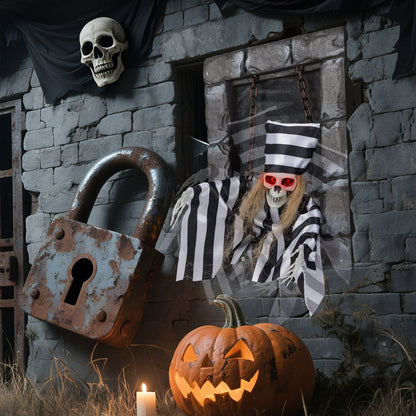 Animated Halloween Decoration - 18 Inch Skeleton Prisoner