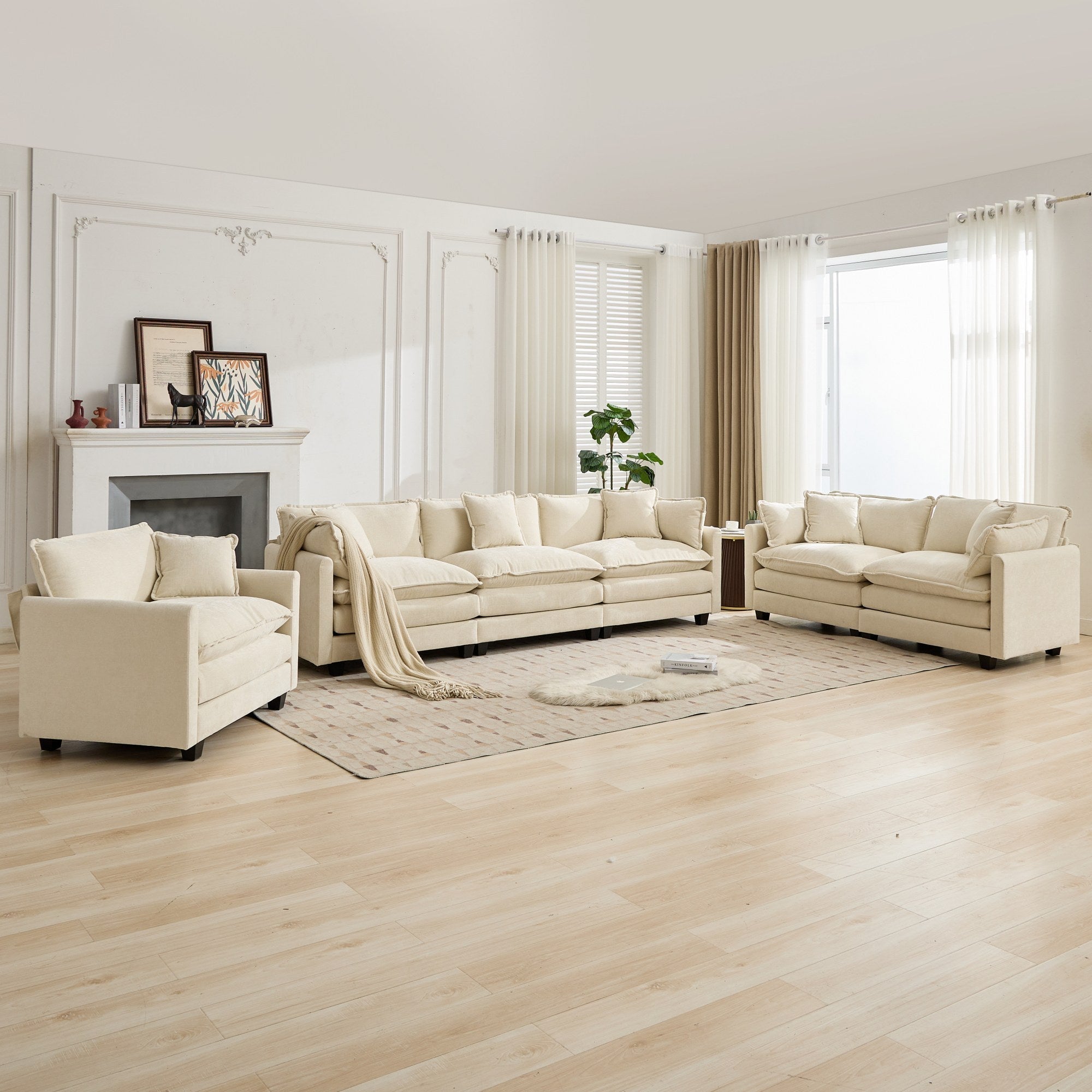 Cloud 3 Seat Sofa in Beige Chenille