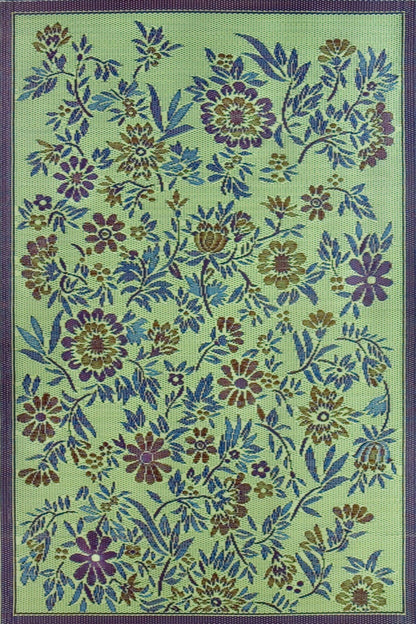 Wildflowers Green/Eggplant Reversible Outdoor Mat