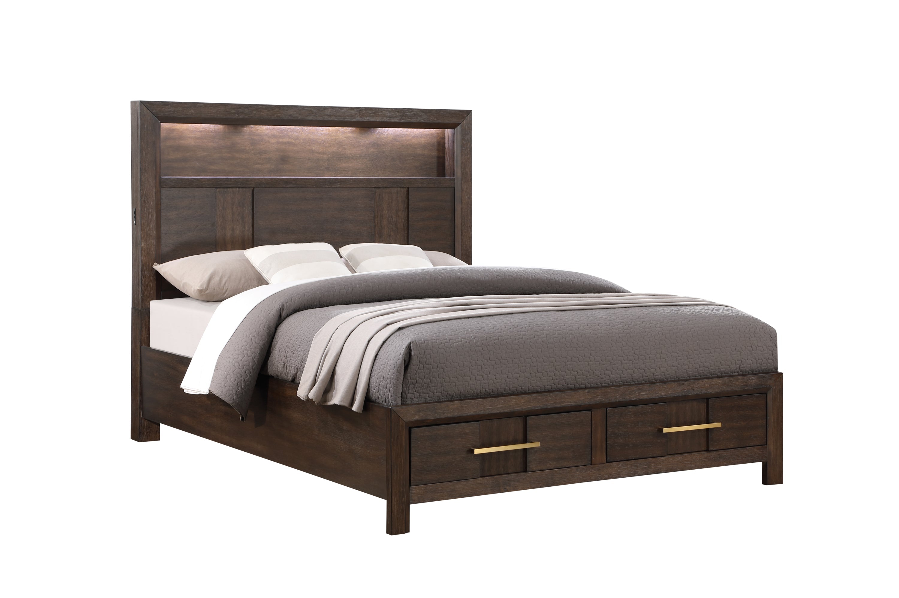 Modern 4 Piece Bedroom Set in Dark Walnut - King Size