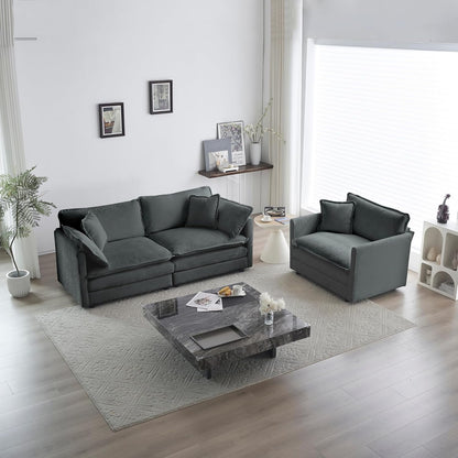 Chenille 2 Piece Loveseat Armchair Set in Charcoal