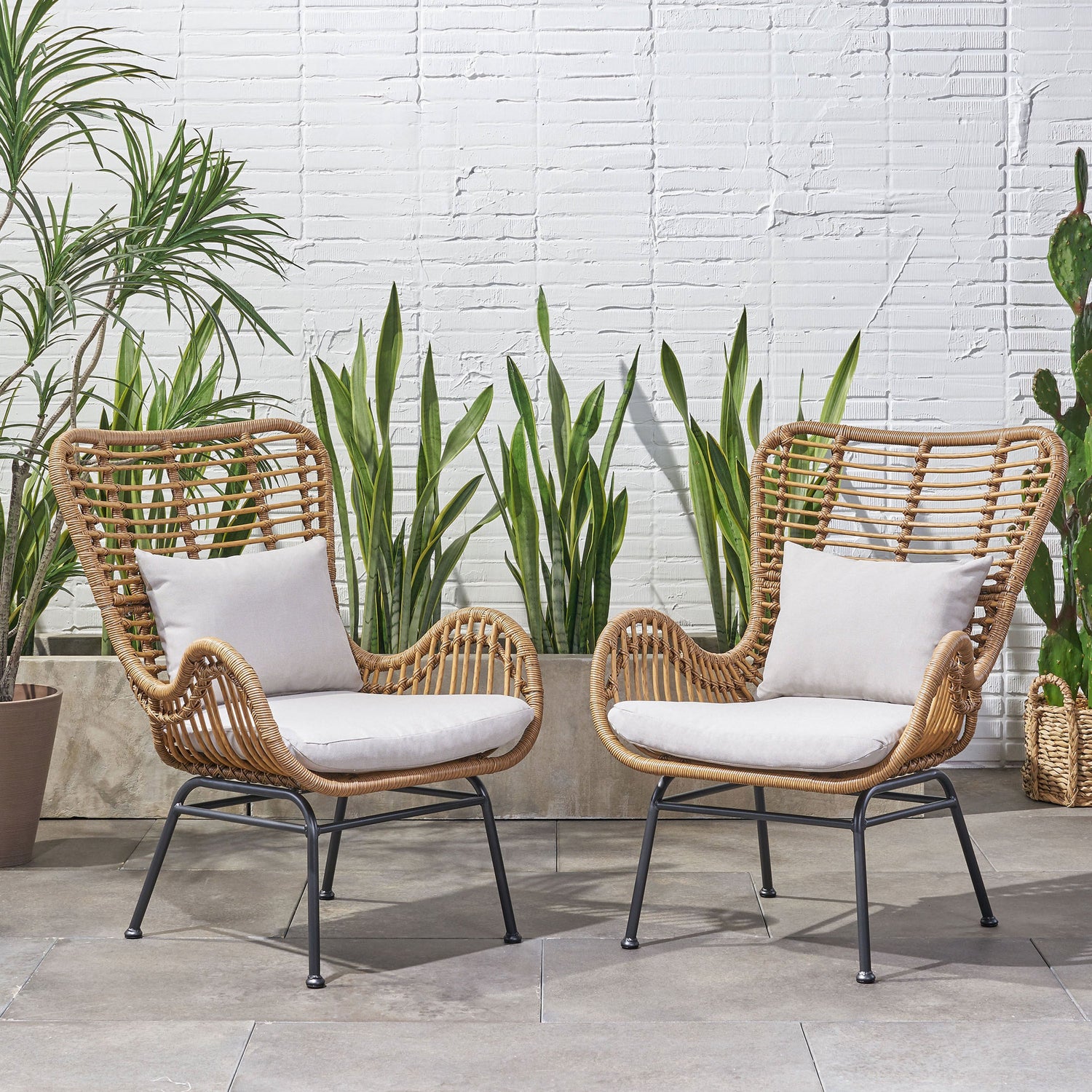 Outdoor Rattan Accent Chairs - set of 2