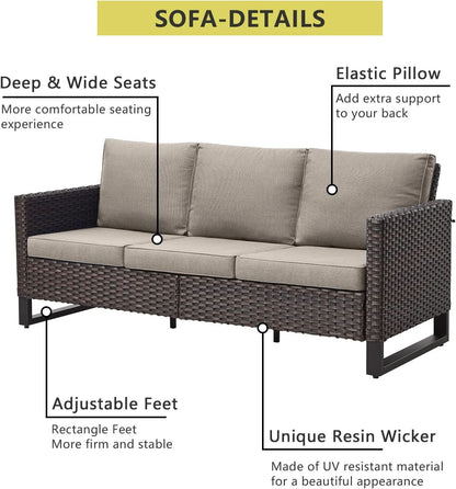 9 Piece Wicker Patio Furniture Set with 2 Sofas and 2 Swivel Rockers - Brown/Gray