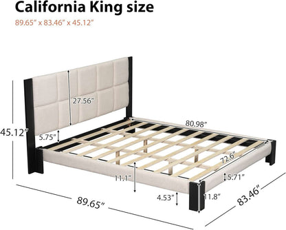 King Size Beige Boucle Upholstered Bed Frame
