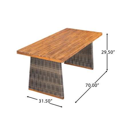 Outdoor Acacia Wood Dining Table - Teak + Grey Wicker