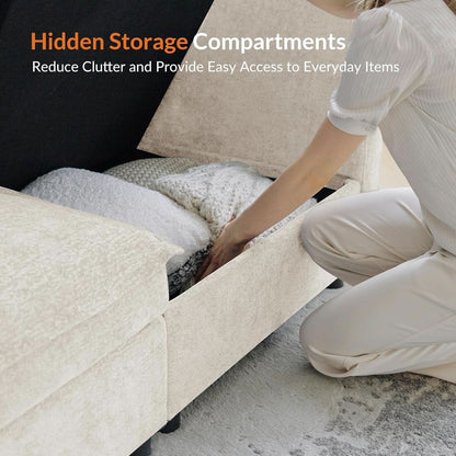 Oversized Modular Cloud Sectional Sofa w/ Storage Ottoman - Beige