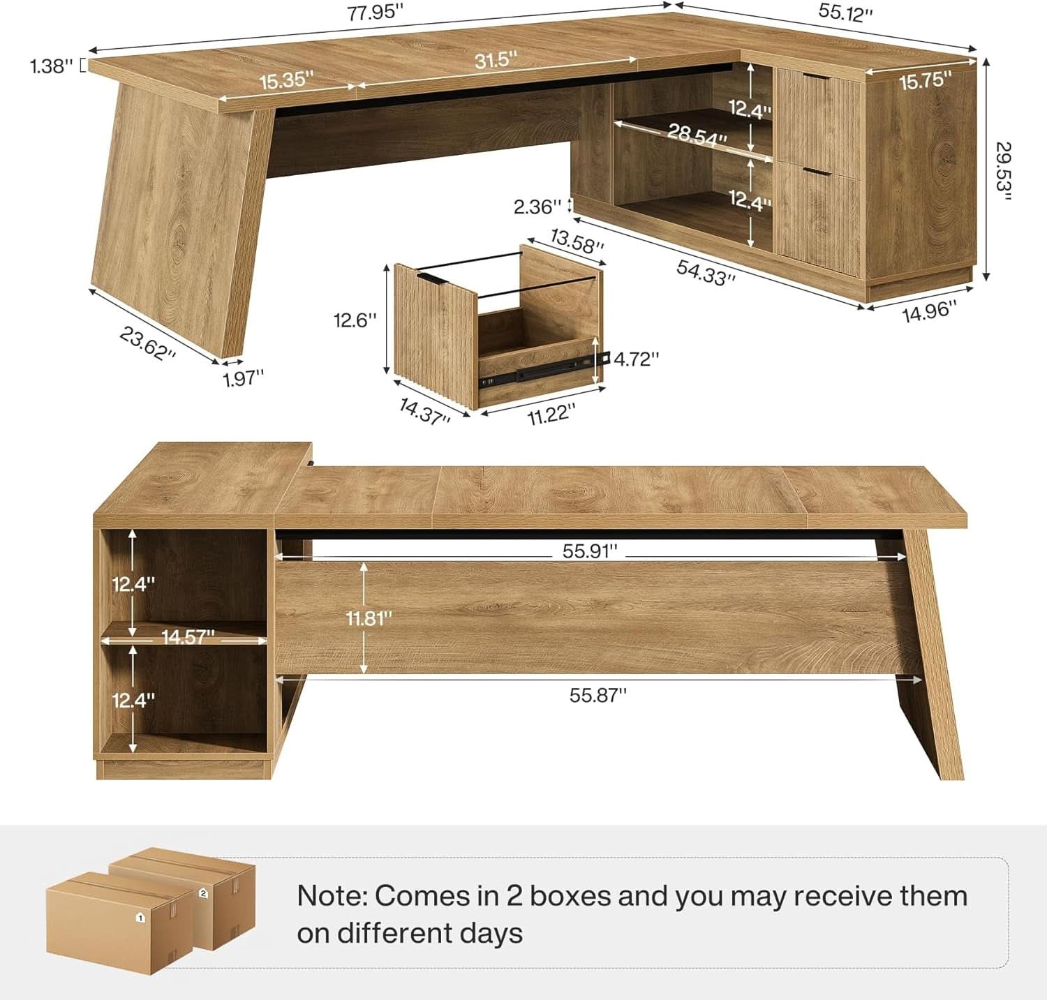 Spacious L-Shape Executive Corner Desk with Storage - 78"