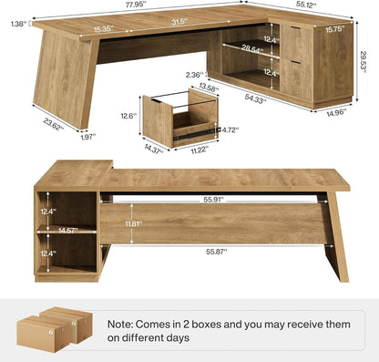 Spacious L-Shape Executive Corner Desk with Storage - 78"