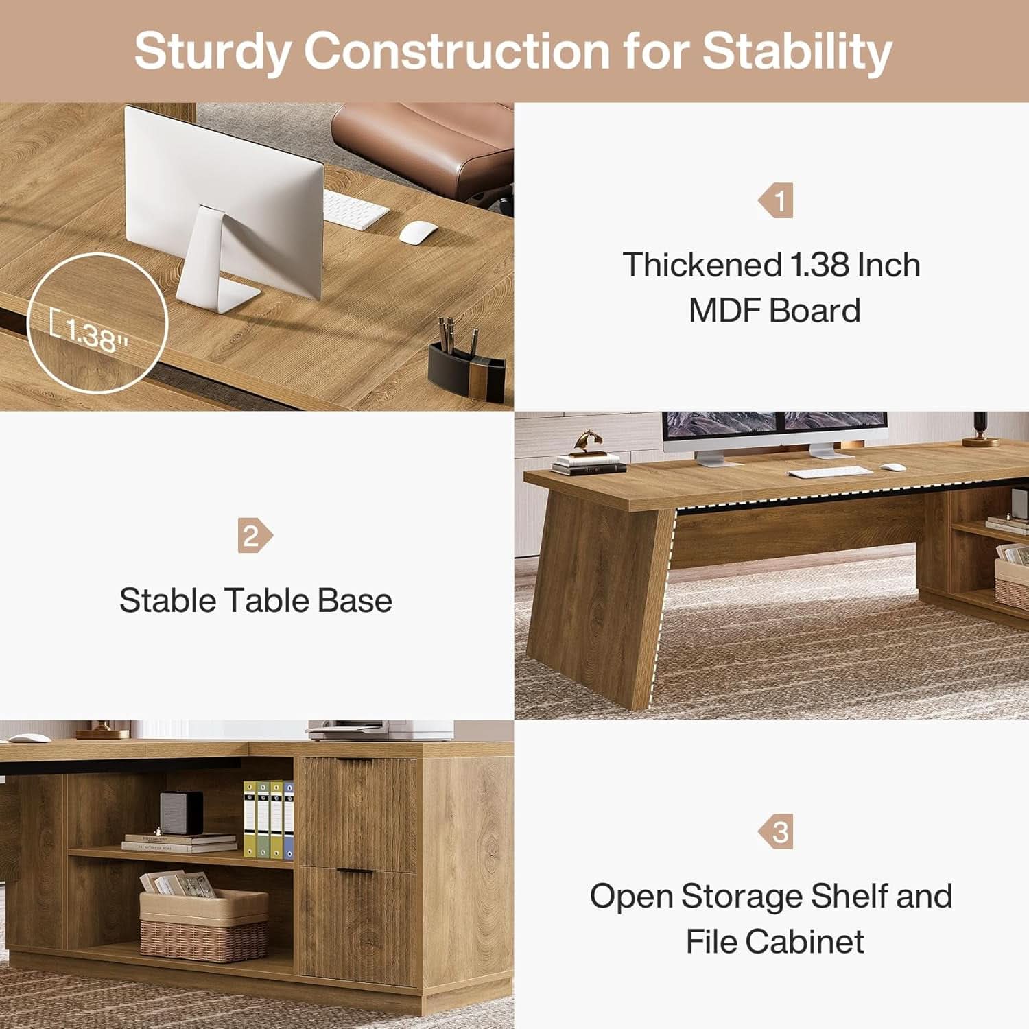 Spacious L-Shape Executive Corner Desk with Storage - 78"